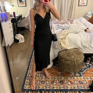 Zara Black V-Neck Midi Slip Dress